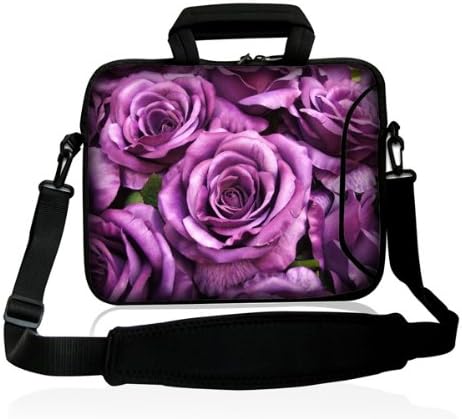Purple Peony Flowers 13inch to 13.3inch Laptop Messenger Shoulder Bag Double Pocket Notebook Laptop Bag Sleeve Case for Women Girls for Apple Macbook Air Pro Retina Pro 13 Inch-Rose Purple