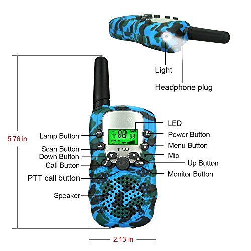 GoBig 6201 Voice Activated Adults and Kids 3 Mile Range 2 Way Radio Walkie Talkies Built in Flash Light Camo Blue (2 Pack)