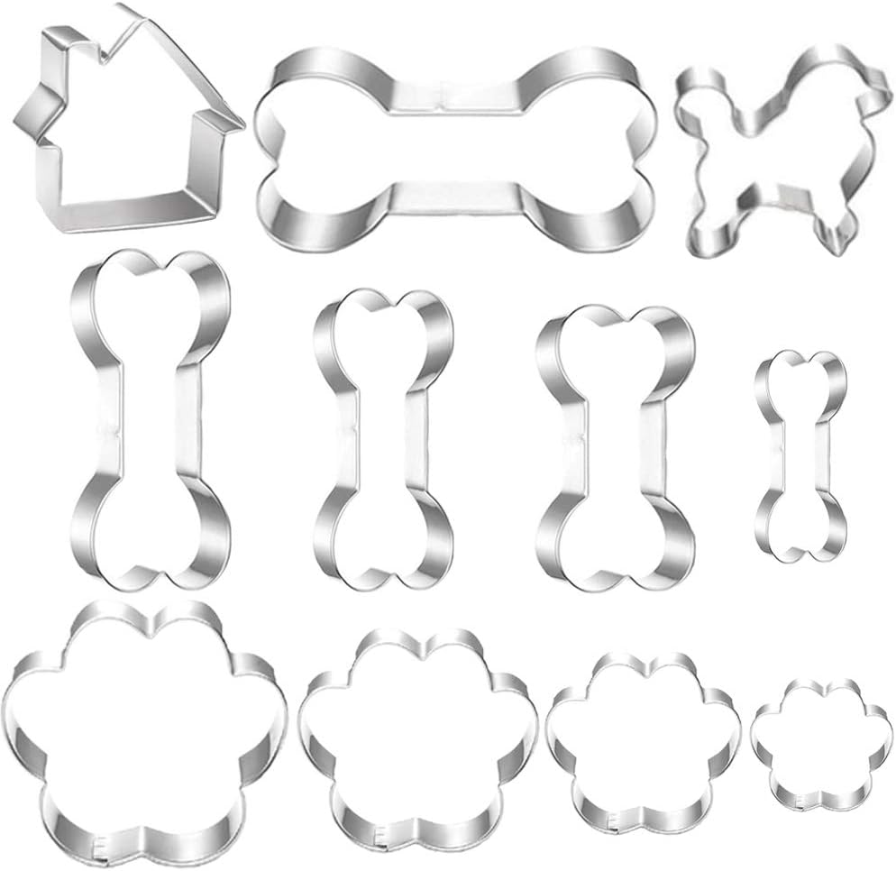 Ausplua Dog Cookie Cutter Set,Stainless Steel Dog Shape Cookie Cutters including Dog,Dog house,and Different Size Dog Bone and Paw Print Biscuit Cookies for Homemade Treats(11Pack)