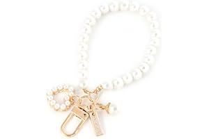 JJLFresheners Women's Imitation Pearl Chain, Golden Car Key Chain Backpack Key Pendant Accessories Key Ring Charm Gifts, Love Heart Car Keychain 1PC