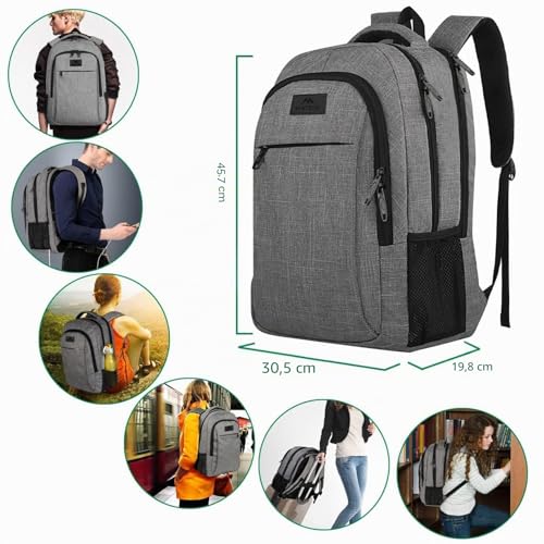 MATEIN 15.6 Inch Laptop Rucksack Multifunction Notebook Bag for Travel, Business, Work, Daypack with USB Charging Port, Gift for Men, Women, Grey