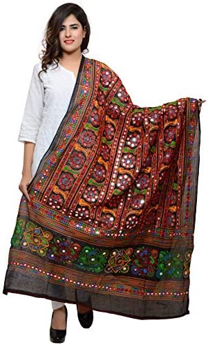 Banjara India Women's Cotton Embroidered Kutchi Dupatta Bharchak