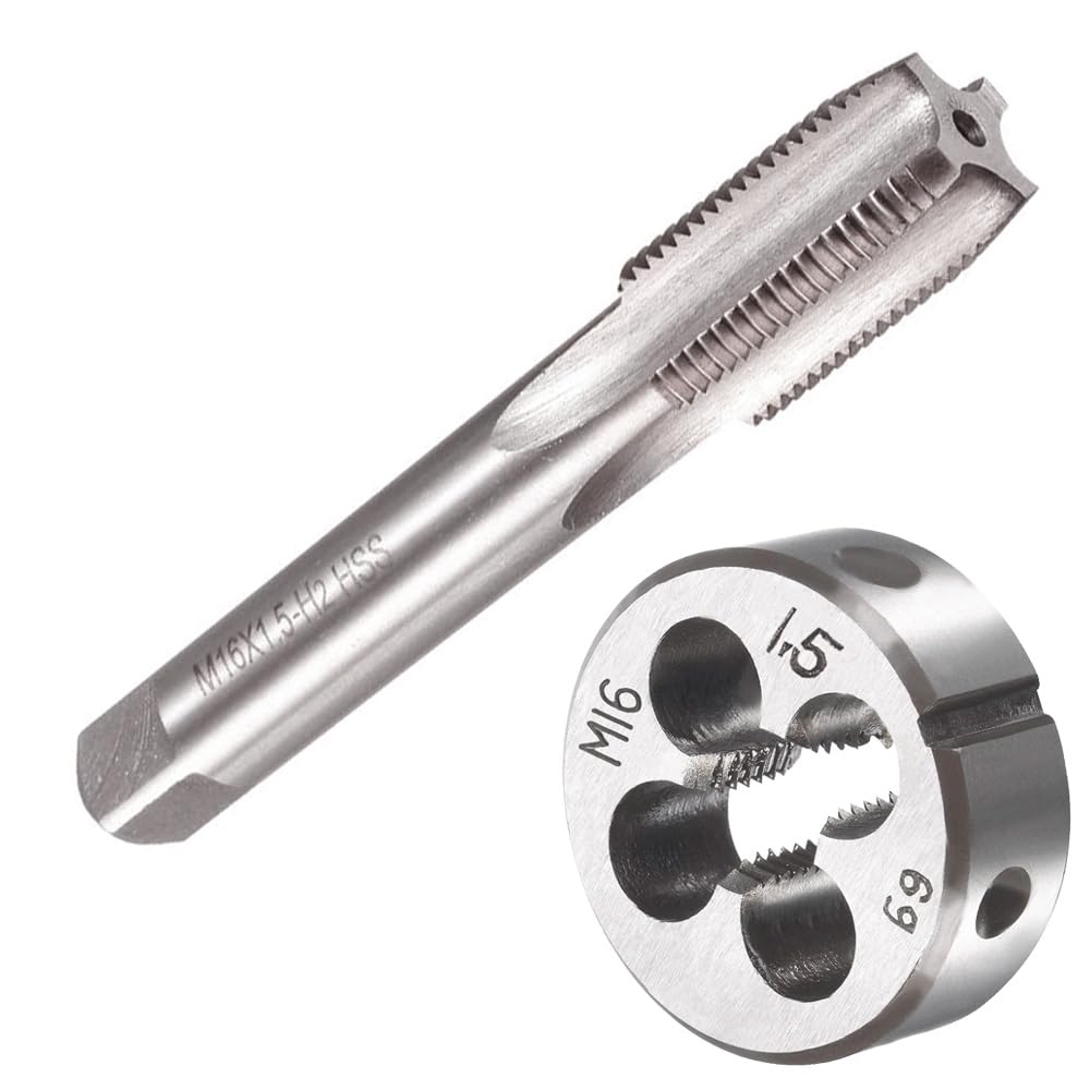 Saipor M16 X 1.5 Metric Tap and Die Set M16 X 1.5mm HSS Straight Fluted Machine Thread Right Hand Screw Tap and Round Threading Die