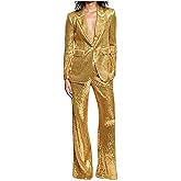 Women's Sequined Fashion Suit Set One Button 2 Piece Wedding Tuxedos Blazer Pants Prom Party Outfit
