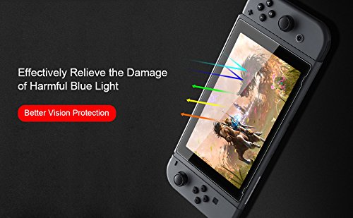 Tempered Glass Screen Protector for Nintendo Switch, Pavoscreen Bubble Free Anti Scratch Block Blue Light Filter Dust-proof Screen Guard for Nintendo Switch 2017 (6.2 Inch Display)