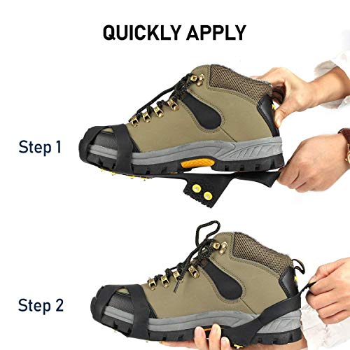 Helonge Ice Grips for Shoe Boot, Snow Anti-Slip Crampons, 10 Studs Traction Cleats Rubber Spikes for Kids Women Men (Large(Women 8.5-11/Men 6.5-8.5))