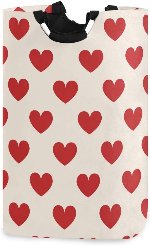 Wäschekorb, Retro-Stil, Rot / Weiß, Herzmotiv, faltbar, Organizer für