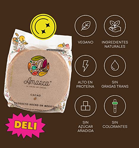 AMAREA® Obleas de Amaranto sabor Cacao | Snack Saludable Bajo en Calorías | Sin Azúcar Añadido | Gluten Free y Vegano | Alto en Proteína | 6 Paquetes de 50g