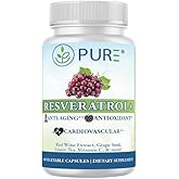 PURE® Resveratrol+ 605mg Trans-Resveratrol - 60 Capsules Anti-Aging & Longevity Supplement - 725mg Polyphenol Complex with Green Tea, Grape Seed & Red Wine Extract - Heart Health & Antioxidant Shield