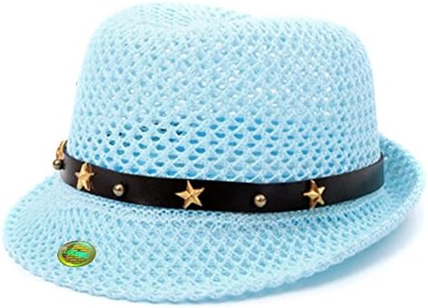 LOCOMO Age 2-4 Boy Girl Cute Star Strap Straw Beach Sun Fedora FBH035BLU