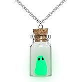 TKHLT Ghost in A Bottle Pendant Necklace,Glow In The Dark Ghost Necklace The Adopt A Ghost Necklace Halloween Jewelry for Women and Men