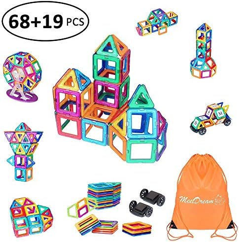 MeetDream Magnetic Building Blocks, 87 Pieces Building Construction Block Kids DIY Stocking Toys Creativity Educational Toys for Childrens with Carrying Bag
