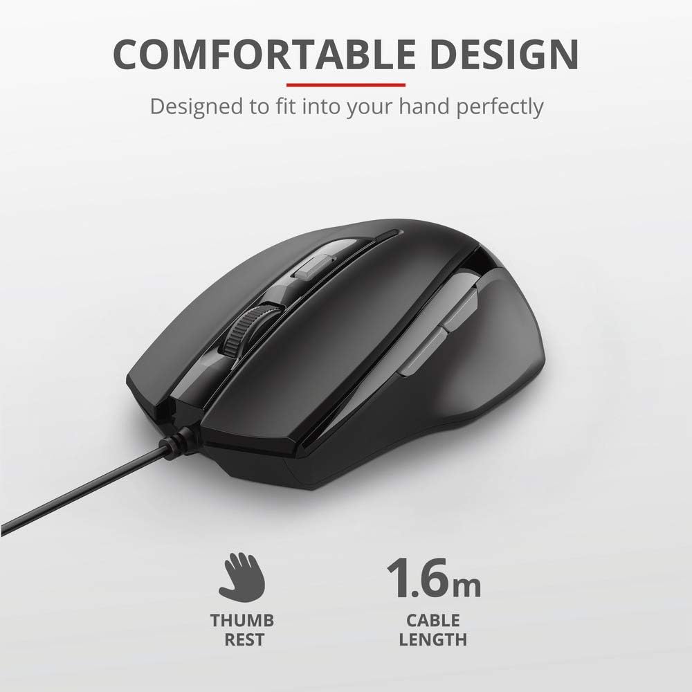 Trust Voca Computer Mouse, 800-2400 DPI, USB Connection Plug & Play, Comfortable Shape, 2 Thumb Buttons, 160cm Cable Length - Image 5