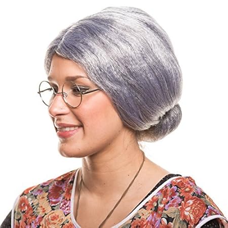 Balinco Großmutter Oma Granny Grandma Grauer Dutt Perücke Verkleidung Party Fasching Kostüm Accessoire