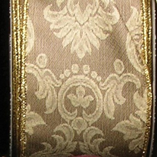 Ivory Damask Print Taffeta Wired Craft Ribbon 3