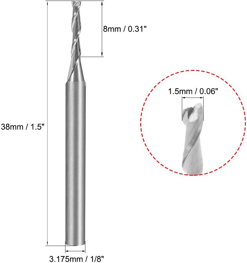 sourcingmap 1/8" Shank 1.5mm x 8mm Carbide End Mill CNC Router Bits 2 Flute Milling Bit for Acrylic PVC MDF Wood - Image 4
