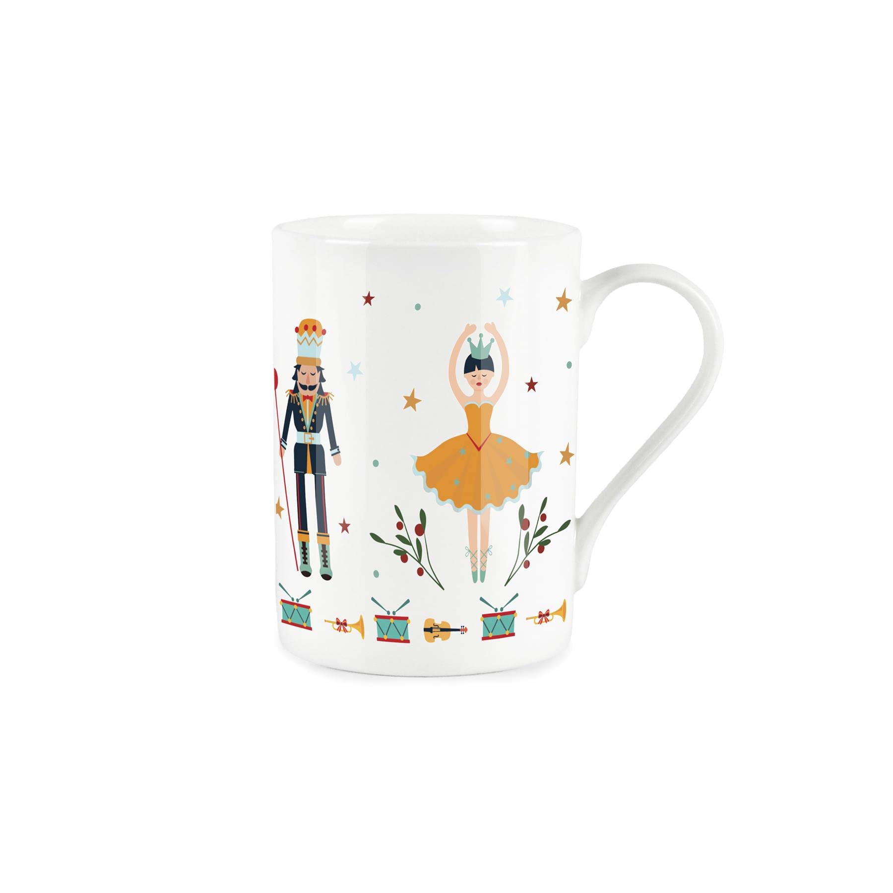 Purely Home Christmas Ballerina Nutcracker Mug - Bone China Style White - Dark Blue Soldiers & Orange Ballet Dancers Coffee/Tea Present Gift for Christmas
