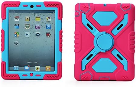 Ipad Mini 1/2/3 Case Plastic Kid Proof Extreme Duty Dual Protective Back Cover with Kickstand and Sticker for iPad Mini 1/2/3 Rainproof Sand proof Dust-proof Shockproof (Pink/blue)