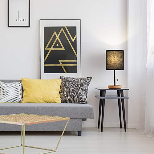 Nightstand Lamp, Contemporary Bedside Table Lamp, Black Metal Base Desk Lamp with Fabric Shade for Living Room, Bedroom, Office, College Dorm,Coffee Table (Modern Lamp Black)