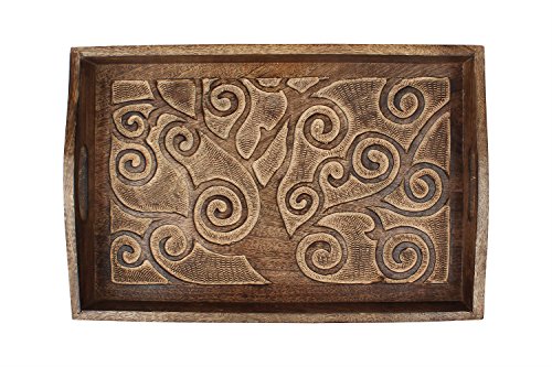 Father’s Day Gifts Tree of Life Hand Carved Wooden Breakfast Serving Tray with Handle for Tea Snack Dessert Kitchen Dining Serve-ware Accessories 15 x 10 Inches