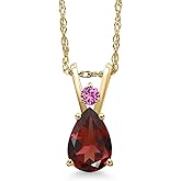 Gem Stone King 14K Yellow Gold Red Garnet and Pink Created Sapphire Pendant Necklace for Women | 0.79 Cttw | Gemstone January Birthstone | Pear Shape 7X5MM | With 18 Inch Chain