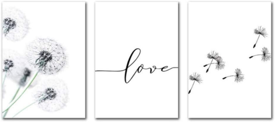 JHCT Dandelion Painting Black White Posters And Prints Nordic Poster Minimalist Landscape Wall Art Living Room Love Pictures 50X70Cmx3 Pcs No Frame wall art
