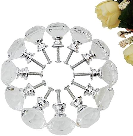 Floomsun 12PCS 30mm Diamond Shape Crystal Glass Cabinet Knob, Cupboard Drawer Pull Handle