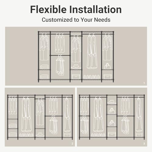 VIPEK V50 Extra Large Closet Rack Heavy Duty Garment Rack Freestanding Wardrobe with Shelves, Portable Metal Clothing Rack for Hanging Clothes, Adjustable Open Closet System, 1300 lb Capacity, Black