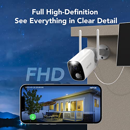 NETVUE Camara Vigilancia WiFi Exterior Batería con Solar, 1080P Camaras de Seguridad Interior, Detección de Movimiento PIR, Visión Nocturna Color, Audio Bidireccional, Cámara sin Cables con Sirena