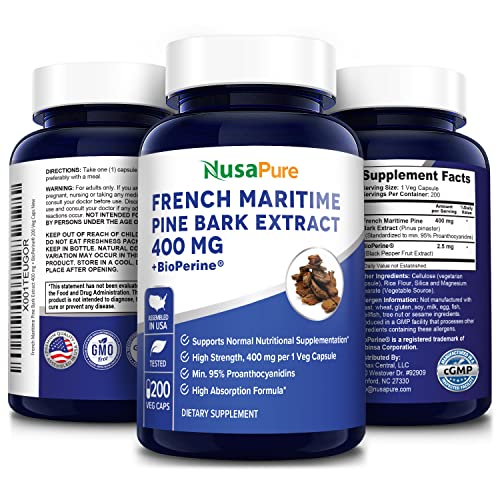 NusaPure French Maritime Pine Bark Extract 400mg per Veggie Caps 200