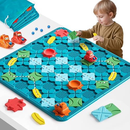 burgkidz Logical Road Builder Board Game for Children 4 5 6 7 8 Years, 56 x 56 cm Large Game Board Labyrinth Puzzle Logic Game with Withdrawal Digger STEM Gift Children's Toy