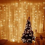 Led String Fairy Curtain Lights 600led 19.6ft9.8ft 8modes Warm White LEAF Christmas Curtain String Fairy Wedding Light for Window, Holiday, Party, Christmas Decorative Light Curtain