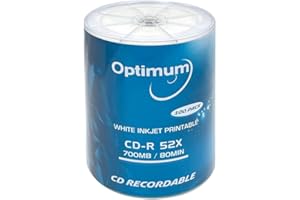 OPTIMUM CD-R Blank Disc 700MB 52X Moisture Resistant White Inkjet Hub Printable Recordable Media - 100 Discs (no Container) B