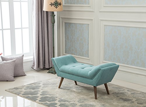 Tufted Upholstered Entryway Arm Bench, Velvet-Like Fabric Large Rectangular Footstool Rustic Vanity Bench with Rubber Wood Legs for Living Room/Bedroom/Dining Room/Hallway (Aqua Color)