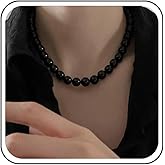 Aneneiceera Vintage Black Bead Choker Necklace Black Onyx Bead Necklace Short Onyx Beaded Collar Necklace Black Seed Bead Necklace Chain Jewelry for Women