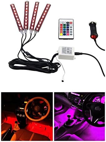 Digitalboy Car LED Strip Light, 4pcs 36 LED DC 12V Multicolor Remote Control Car Interior Light LED