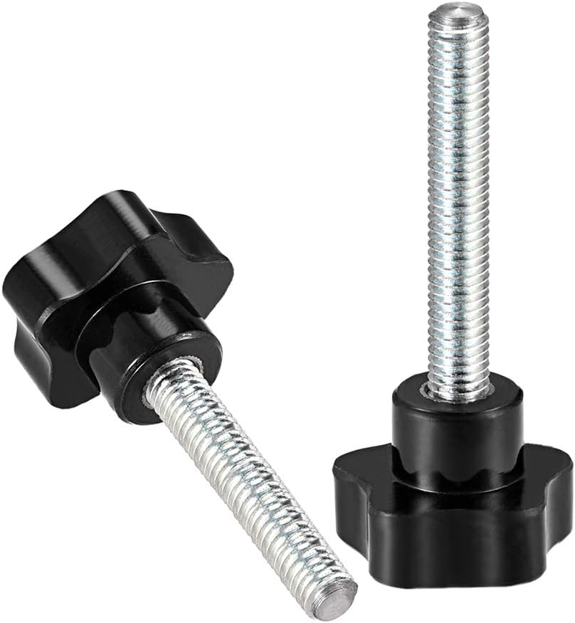 sourcing map Star Knob Grip M10 x 80mm Male Thread Steel Zinc Stud Replacement PP, Silver Tone, Black - Image 4