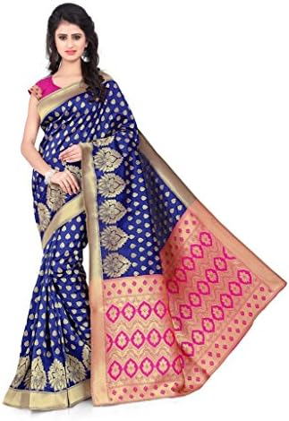 Li Te Ra Women's Traditional Banarasi Silk Saree Free Size Blue &amp; Pink