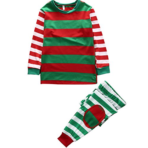 Family Matching Christmas Pjamas set Striped Sleepwear Red Green (Kids 120 for 5-6T, Multicoloured)