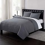 London Fog Garment Washed Crinkle Quilt Set (KING, Gray)