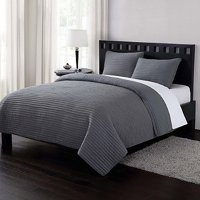 London Fog Garment Washed Crinkle Quilt Set (KING, Gray)