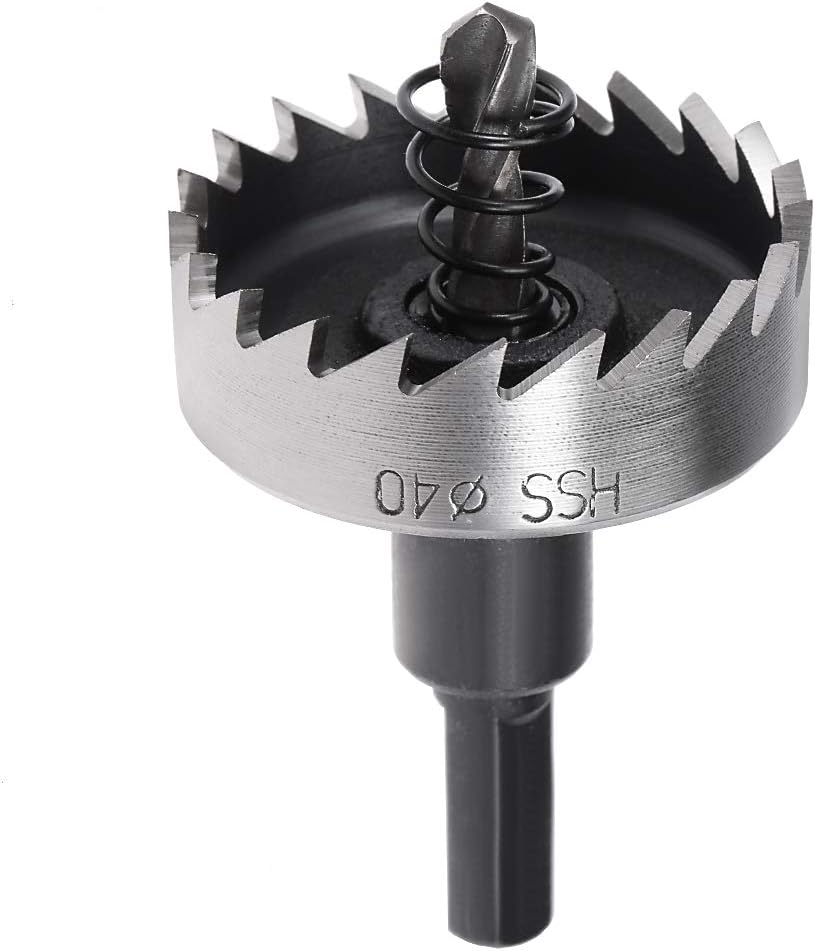 sourcingmap 40mm High Speed Steel HSS Drill Bit Hole Saw Cutter for Metal Alloy Wood, Black, Silver