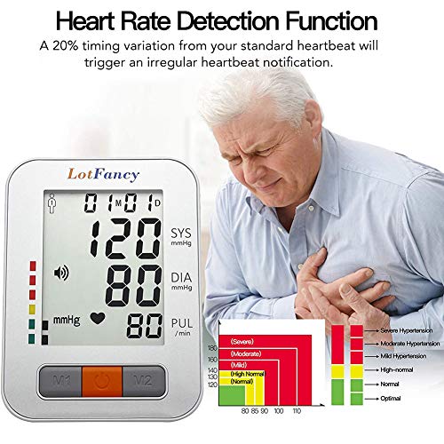 LotFancy Blood Pressure Monitor, Automatic BP Cuff Machine Kit, Digital Upper Arm Gauge Accurate Tester, BP Meter for Irregular Heart Detection – 2 User, 180 Sets Memory, M Cuff (9”-13”)