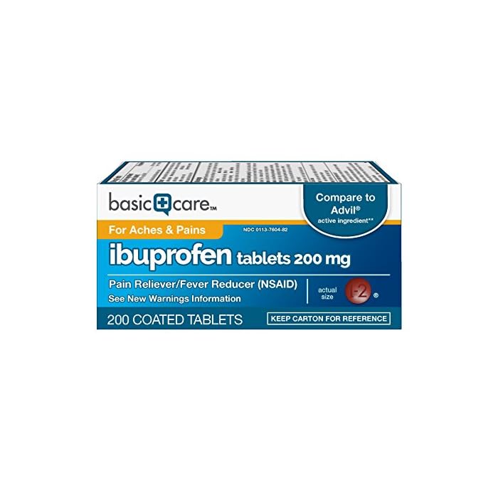 Basic Care Ibuprofen Tablets 200 mg, Pain Reliever/Fever Reducer (NSAID), 200 Count