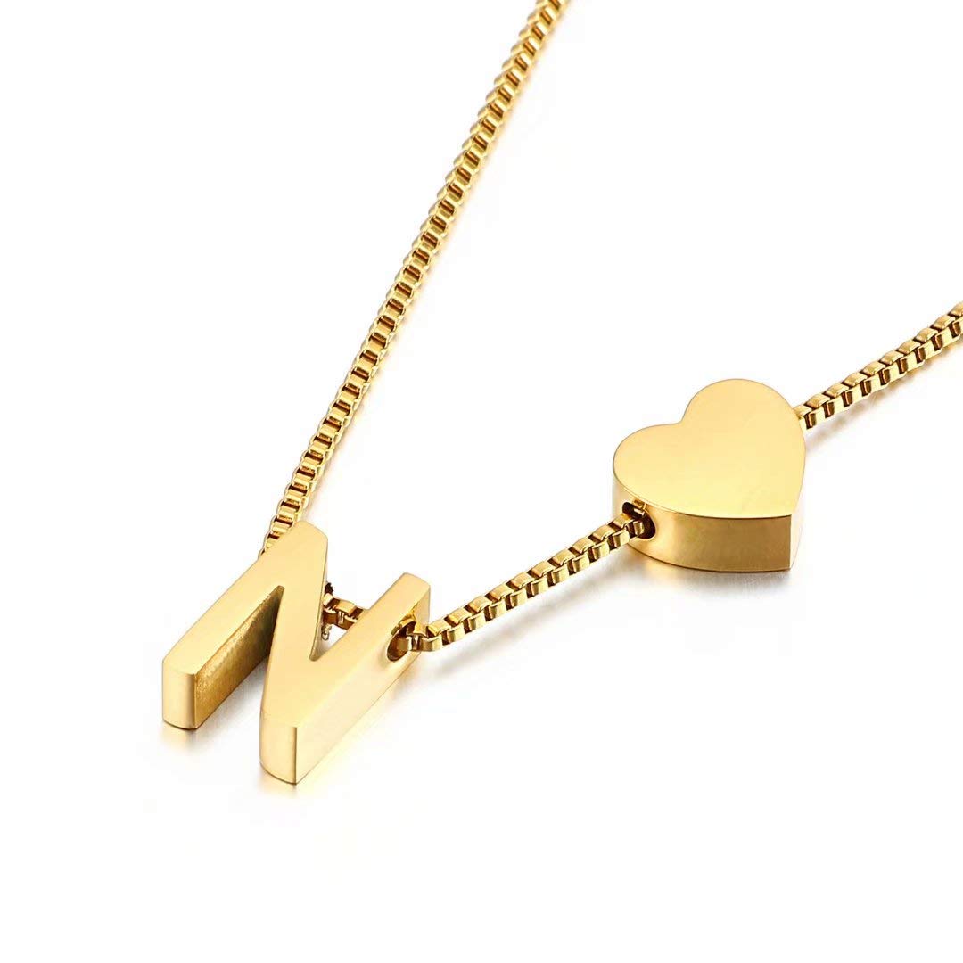 Qings Gold Initial Pendant Necklace,Personalized Letter A-Z Exquisite Pendant Minimalist Female Jewelry N Letter Necklace