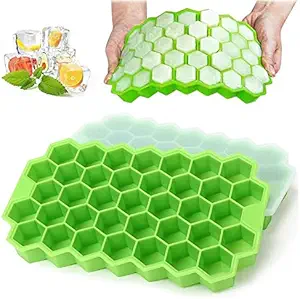 Ice cube tray 2 packs 74 food grade silicone flexible ice tray molds with lids Good flexibility, BPA-free, ice cube mold with removable lid for cool drinks,whiskey and cocktails