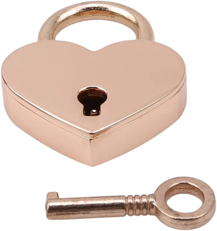 SEVENHOPE 1 Pcs Cute Heart Shape Old Padlock with Key for Wedding Birthday Rose Gold Color