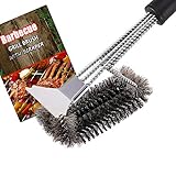 Flier Grill Brush And Scraper – Bristle Free BBQ Grill Cleaner – 18” Stainless Steel Woven Wire 3 In 1 Bristles Grill Cleaning Brush For Gas/Charcoal Grill – Great Grilling Accessories Gift