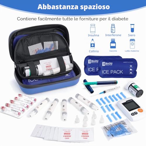 HIMDUZE TSA Approved Travel Insulin Cooler Bag Portable Diabetic Medication Cooler Bag with Temperature Display (Celsius), Refrigerated Medication Organizer with 2 Ice Packs