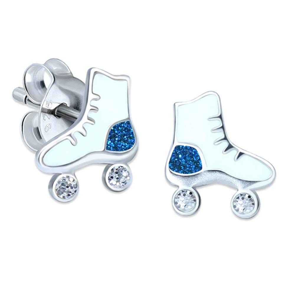 Blue Glitter Roller Skates Earrings - Sterling Silver